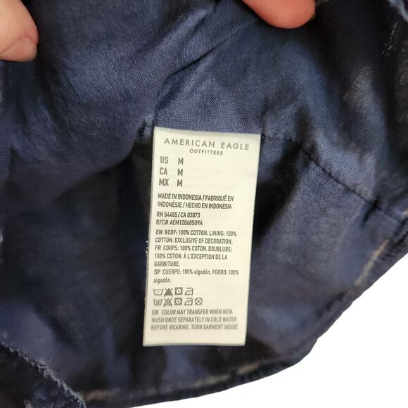 American Eagle Pintuck Sleeveless Boho Button Up Tank Top Navy Blue Medium - Picture 9 of 12